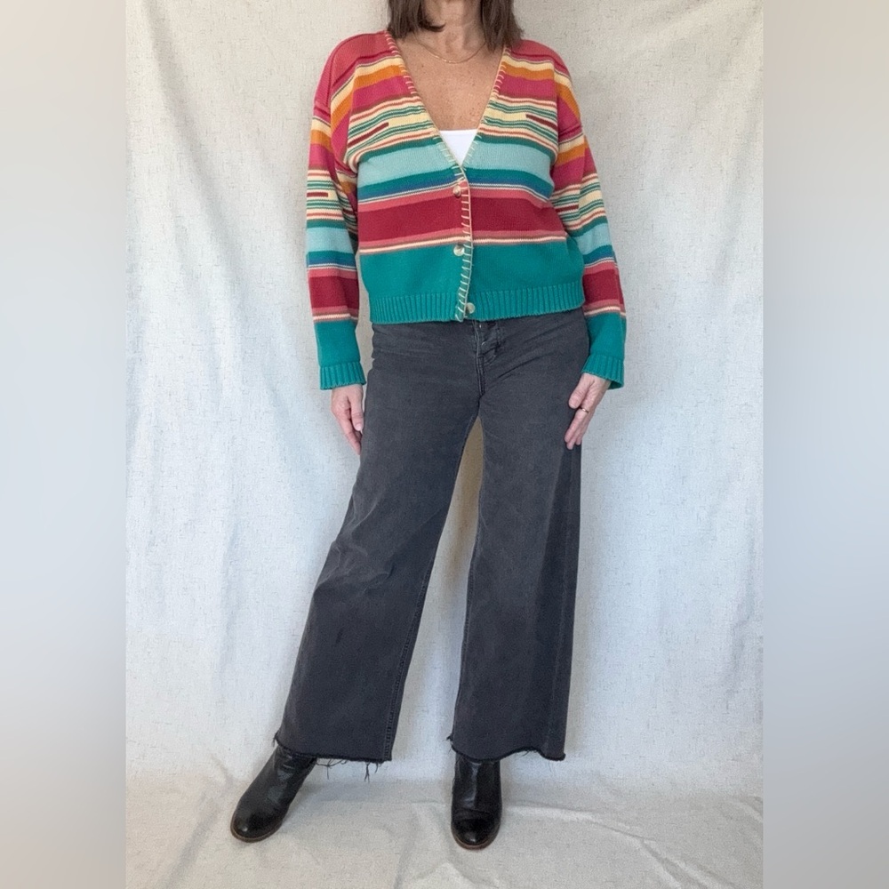 Vintage Eddie Bauer Colorful Southwestern Cardigan Sweater 100% Cotton Sz M